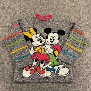Vintage Mickeys For Kids Stuff Sweater Girls Large Gray Mickey Minnie 90s